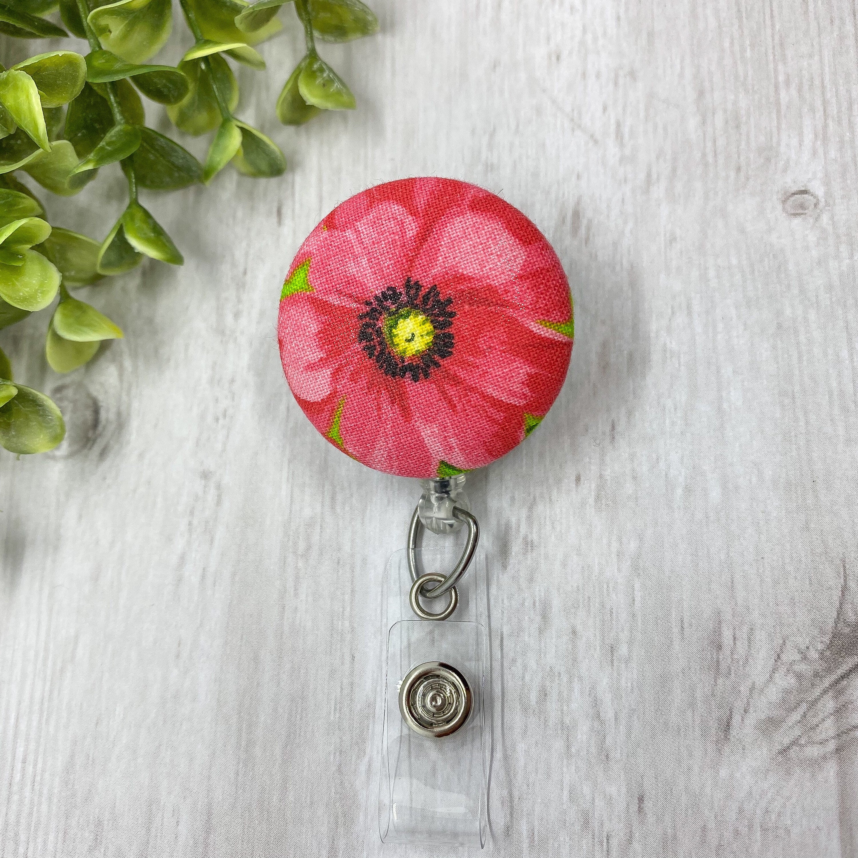 Red Flower Badge Reel Interchangeable Badge Reel Floral Etsy