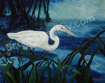 Fine At Matted Print Emerging Egret by Bonnie Brooks