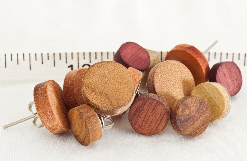 12 Diameter /'figured/' Russian Olive Wood Stud Earrings or Fake Plugs Free Shipping