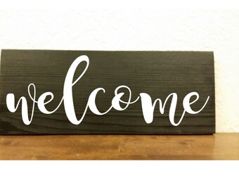 Wood Sign - Welcome   14" x 5 1/2"  by NinetyNineDesigns