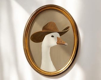 Silly Cowboy Goose Print, western nursery decor, southwestern wall art, brown farmhouse duck artwork