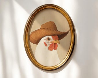 Cowboy Huhn Wand Kunst zum ausdrucken, lustiges Bauernhaus Huhn Cowboy Hut, Western Kinderzimmer Dekor, digitaler Download