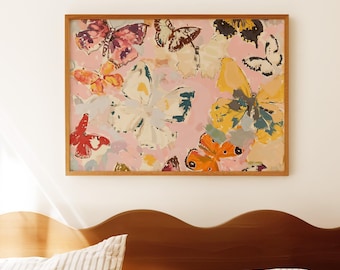 Lámina artística de mariposas en tonos pastel, decoración de pared de jardín con un toque caprichoso (descarga digital)