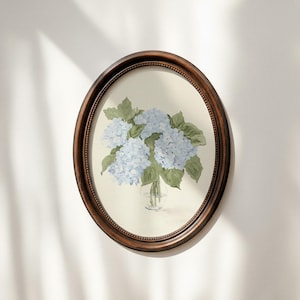 Lámina botánica de hortensia azul, decoración costera milenaria (descarga digital)