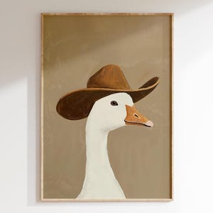 Lámina decorativa de ganso con sombrero de vaquero para imprimir en la pared, divertida lámina de ganso del oeste, decoración de animales de granja, descarga digital para habitación infantil vaquera. imagen 5
