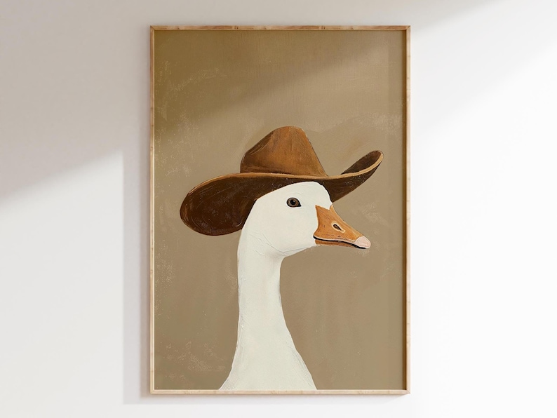 Lámina decorativa de ganso con sombrero de vaquero para imprimir en la pared, divertida lámina de ganso del oeste, decoración de animales de granja, descarga digital para habitación infantil vaquera. imagen 5