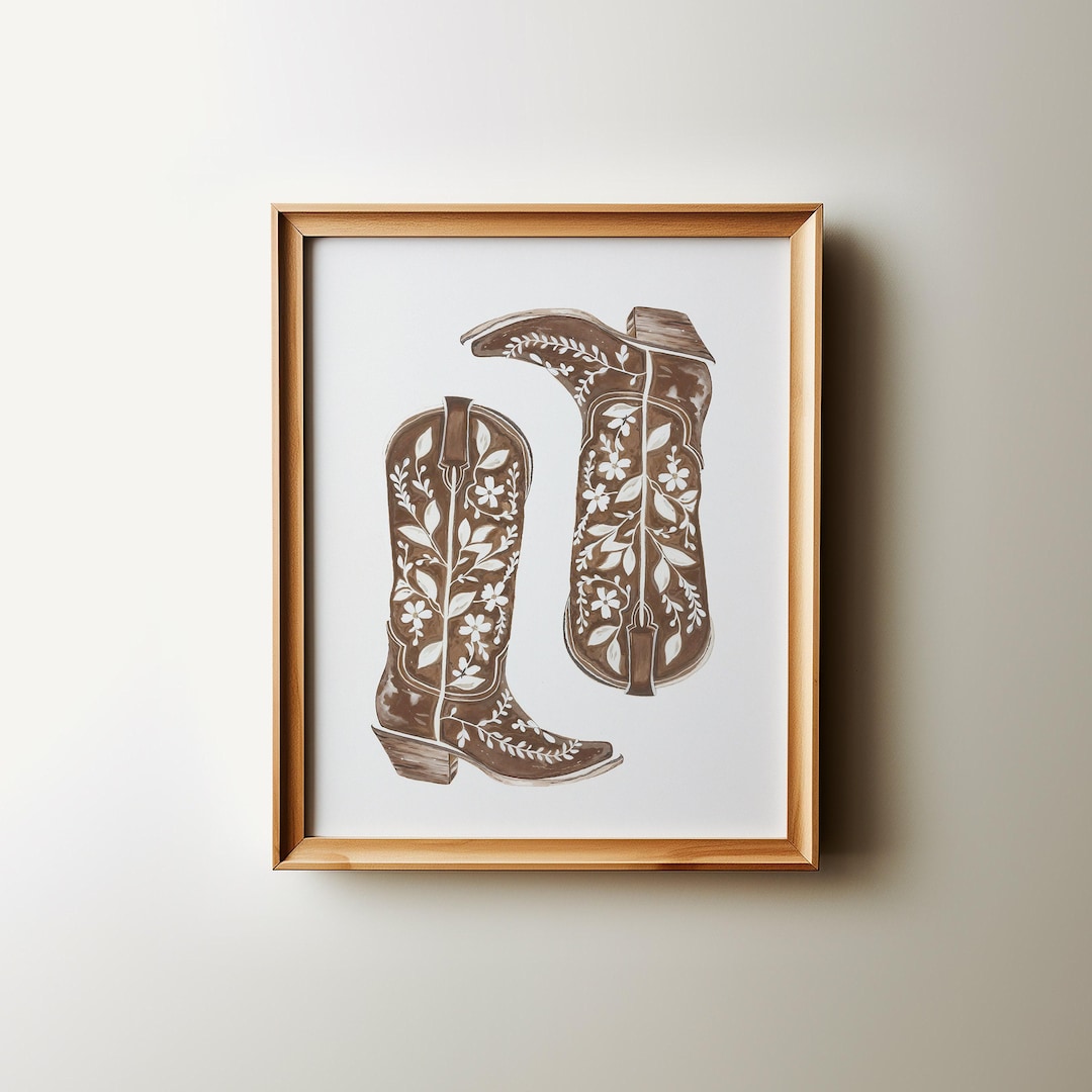 Cowboy Boots Wall Art Printable, Vintage Floral Western Boots Print ...