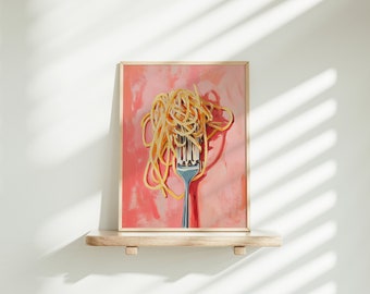 pasta Print, girly pink aesthetic Kitchen wall art, spaghetti lover poster, apartment Trendy printable art