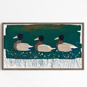 Teal Abstract Ducks Frame TV Art, Modern Spring Background (Digital Download)