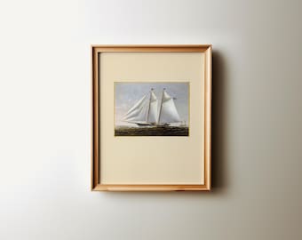Vintage Sailboat Wall Art Printable, Coastal Nautical Boat Painting, Beach House Lake House Decor, Digital Download
