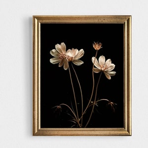 Dark Botanical Print, spring Moody floral wall art, summerwildflowers digital download image 1