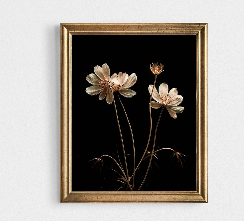 Dark Botanical Print, spring Moody floral wall art, summerwildflowers digital download image 1