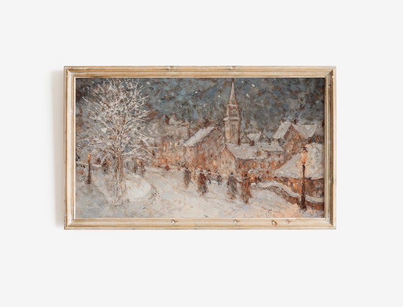 Frame Tv Art Abstract Winter Village Painting for the Frame Tv Etsy