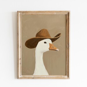 Lámina decorativa de ganso con sombrero de vaquero para imprimir en la pared, divertida lámina de ganso del oeste, decoración de animales de granja, descarga digital para habitación infantil vaquera. imagen 7