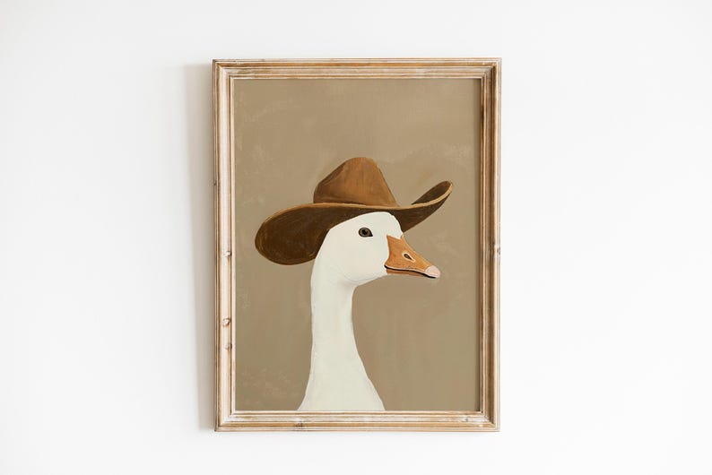 Lámina decorativa de ganso con sombrero de vaquero para imprimir en la pared, divertida lámina de ganso del oeste, decoración de animales de granja, descarga digital para habitación infantil vaquera. imagen 7