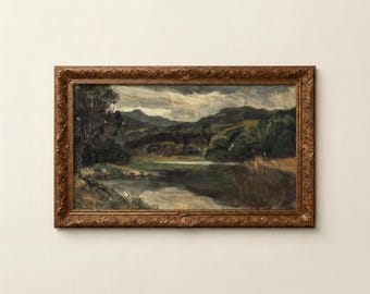 Frame TV Art Dark Moody Landscape Painting, Vintage River Rustic Screensaver