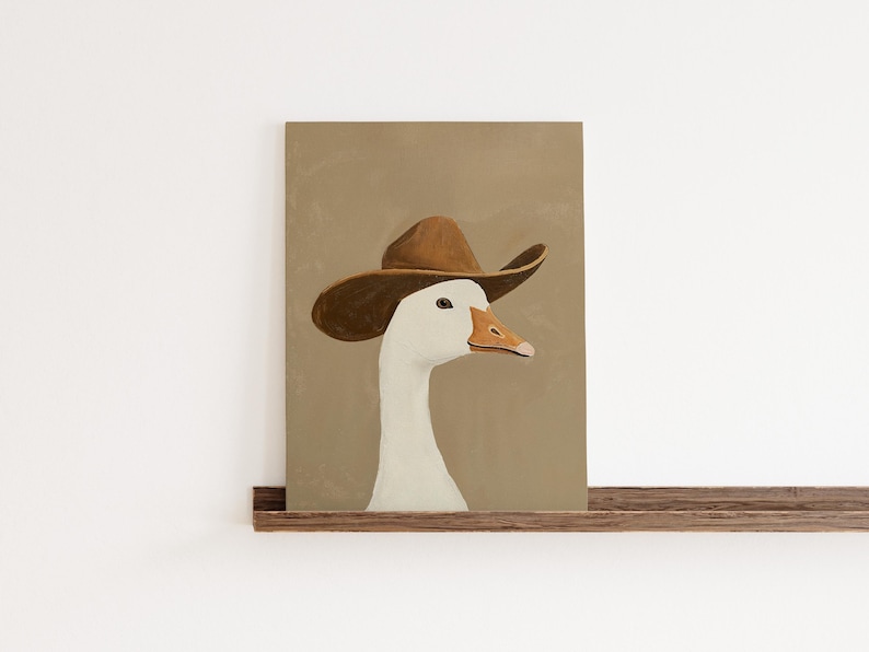 Lámina decorativa de ganso con sombrero de vaquero para imprimir en la pared, divertida lámina de ganso del oeste, decoración de animales de granja, descarga digital para habitación infantil vaquera. imagen 9