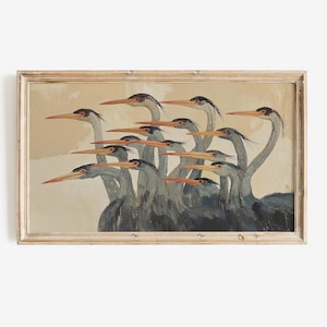 Quadro TV astratto con aironi, salvaschermo moderno e neutro con uccelli costieri. immagine 5