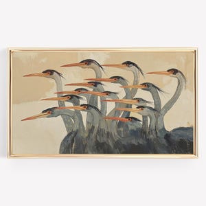 Quadro TV astratto con aironi, salvaschermo moderno e neutro con uccelli costieri. immagine 9