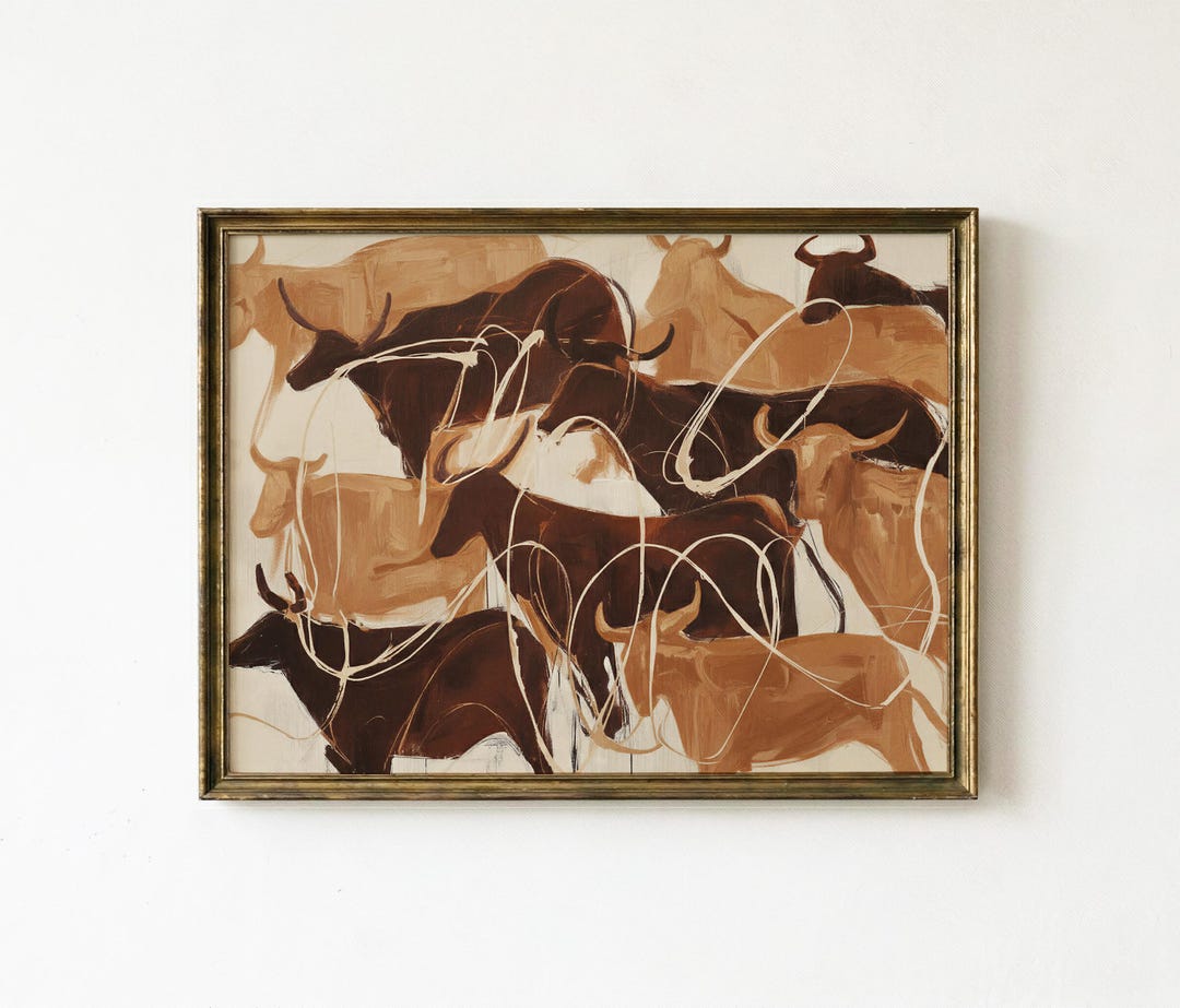 Abstract Cow Wall Art Printable, Western Cattle Painting, Rustic Ranch ...
