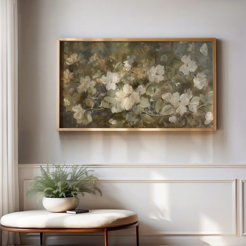 Frame Tv Art Artwork sage green floral image 8