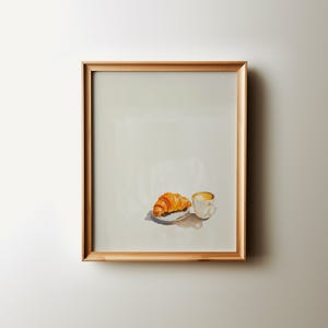 croissant and coffee minimalist printable art, neutral breakfast poster