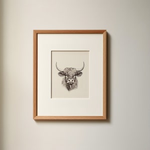 highland cow nursery printable Art sketch, cowboy nursery wall art, boy room wall decor, printable art