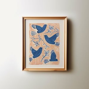 blue birds printable art, bird wall art, coastal spring printable artwork