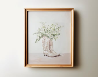 Cowgirl Boots Floral Art Print: Western Dorm Decor ,  , spring printable wall art