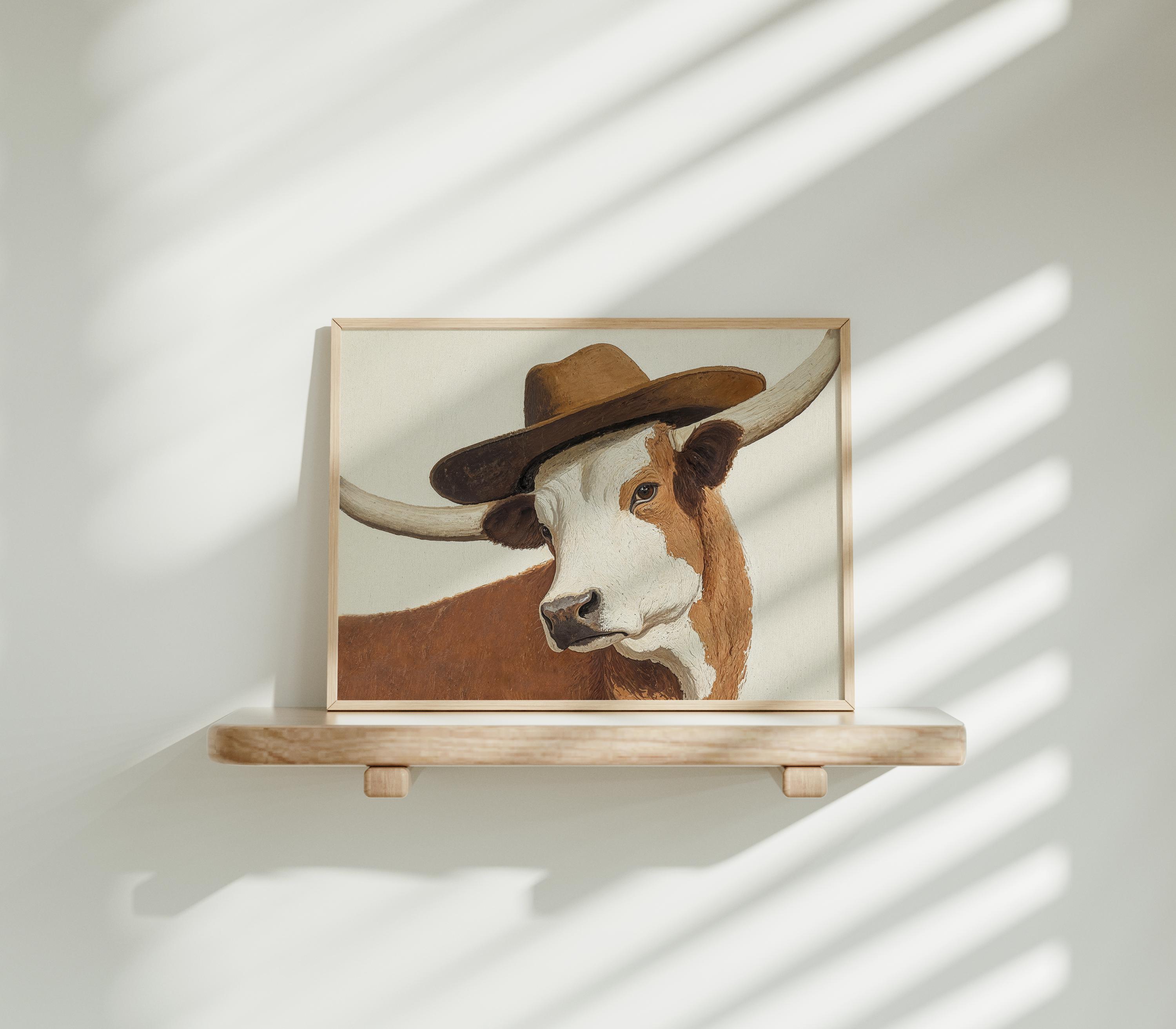 cowboy print, cow brown western nursery printable art, farmhouse animal neutral boy room wall art, cowboy hat, southwest wall art