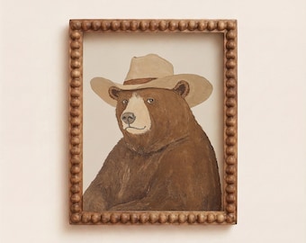 Cowboy Bear Wall Art Printable, Western Bear in Cowboy Hat Print, Neutral Nursery Decor, Farmhouse Digital Download