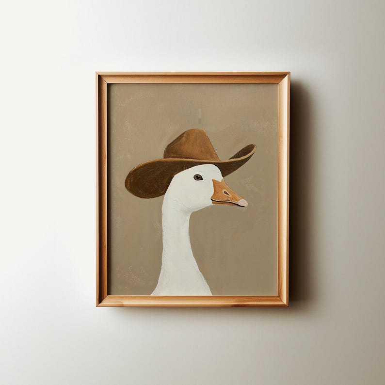 Lámina decorativa de ganso con sombrero de vaquero para imprimir en la pared, divertida lámina de ganso del oeste, decoración de animales de granja, descarga digital para habitación infantil vaquera. imagen 10