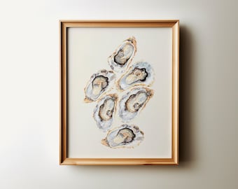 Oyster Shells Wall Art Printable, Coastal Kitchen Oyster Print, Beach House Dining Room Decor, Digital Download