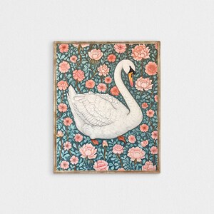 floral swan print, pink and blue whimsical nursery wall art, cottagecore poster, coquette wall decor, soft aesthetic digital download