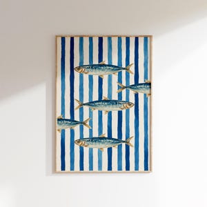 sardines art Print, blue Coastal Printable Art, Instant Digital Downloadable Wall Art, Ocean Cottagecore Wall Art, Fisherman Aesthetic