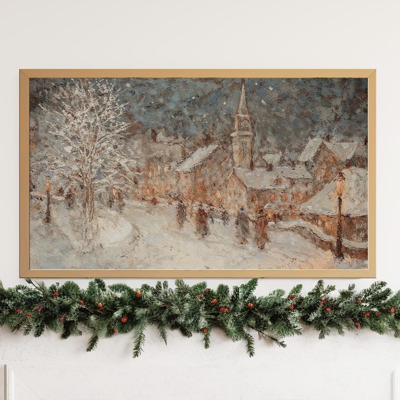 Frame Tv Art Abstract Winter Village Painting for the Frame Tv Etsy