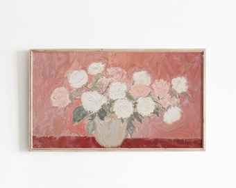 lijst tv-kunst rozen, roze stilleven schilderij met textuur