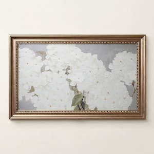 White Hydrangeas Frame TV Art, Modern Textured Spring Summer Floral Screensaver, easter Neutral Artwork