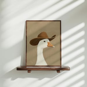 Lámina decorativa de ganso con sombrero de vaquero para imprimir en la pared, divertida lámina de ganso del oeste, decoración de animales de granja, descarga digital para habitación infantil vaquera. imagen 4