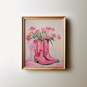 Estampado de botas de vaquera rosas, decoración moderna para dormitorios universitarios del sur.