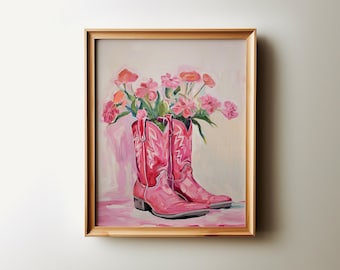 Pink Cowgirl Boots Print, Modern Southern Dorm Decor