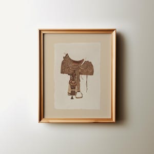 Minimal Western Saddle Wall Art Printable, Vintage Horse Tack Print, Rustic Equestrian Decor, Ranch Farmhouse Digital Download