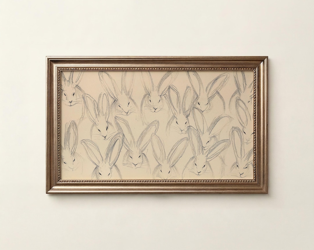 Frame TV Art Abstract Easter Bunnies Sketch, Minimalist Spring Rabbits ...