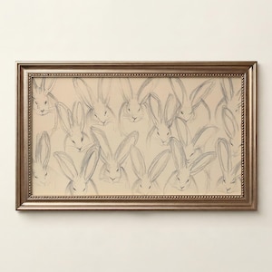 Frame TV Art Abstract Easter Bunnies Sketch, Minimalist Spring Rabbits (Digital Download)