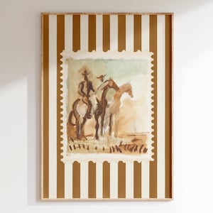 Cowboy Art Print, Striped Western Wall Art, Southwestern Printable Poster, Retro Southwest Downloadable Digital Art with stripes