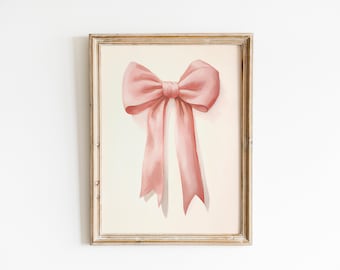 Esthétique d'un noeud rose, affiche girly BCBG, art mural Balletcore blush, impression de chambre coquette, décoration de dortoir rose pastel pour appartement universitaire