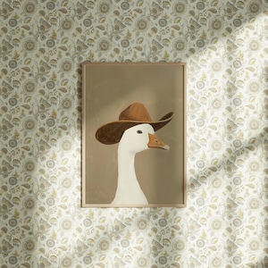 Lámina decorativa de ganso con sombrero de vaquero para imprimir en la pared, divertida lámina de ganso del oeste, decoración de animales de granja, descarga digital para habitación infantil vaquera. imagen 6
