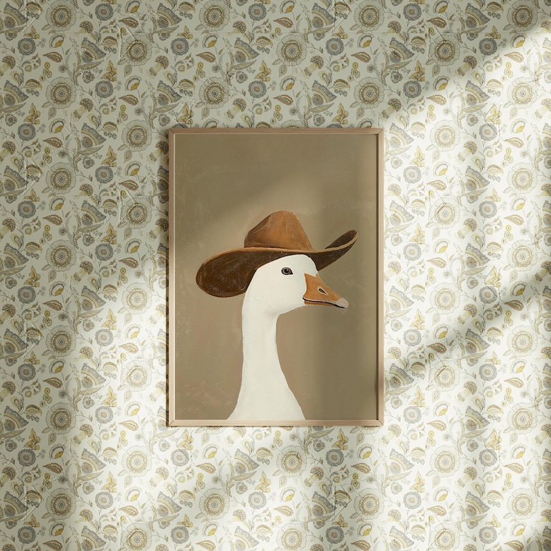 Lámina decorativa de ganso con sombrero de vaquero para imprimir en la pared, divertida lámina de ganso del oeste, decoración de animales de granja, descarga digital para habitación infantil vaquera. imagen 6