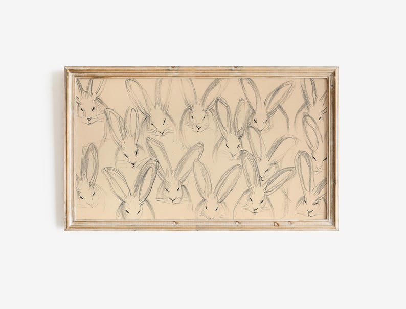 Frame TV Art Abstract Easter Bunnies Sketch, Minimalist Spring Rabbits ...