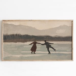 Winter Ice Skating Frame TV Art, Vintage Landscape (Digital Download)